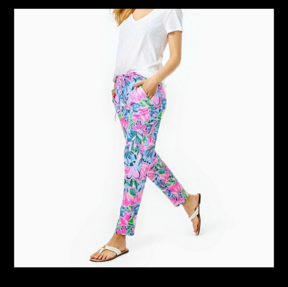 Lilly Pulitzer Cropped Pants Emora Knit Small NEW 4 6 Summer Tiger Sunrise - Picture 6 of 6